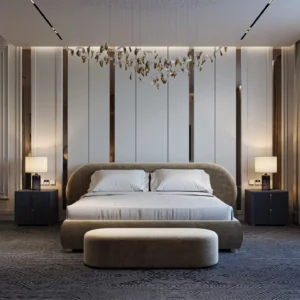 Modern Curved Upholstered King size Bed Design MZee Furniture USA