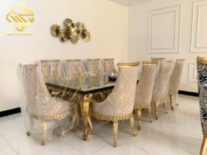 Handcrafted solid sheesham wood dining table and dining chairs dining table set by MZee Furniture in a modern dining room