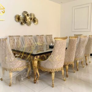 Handcrafted solid sheesham wood dining table and dining chairs dining table set by MZee Furniture in a modern dining room