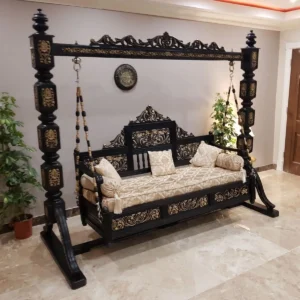 Wooden swing set Luxury Carved Swing MZee Furniture USA