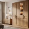modern solid wood wardrobe armoire in a USA master bedroom
