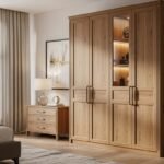 modern solid wood wardrobe armoire in a USA master bedroom