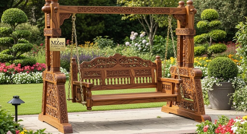 handcrafted porch swing wood carving